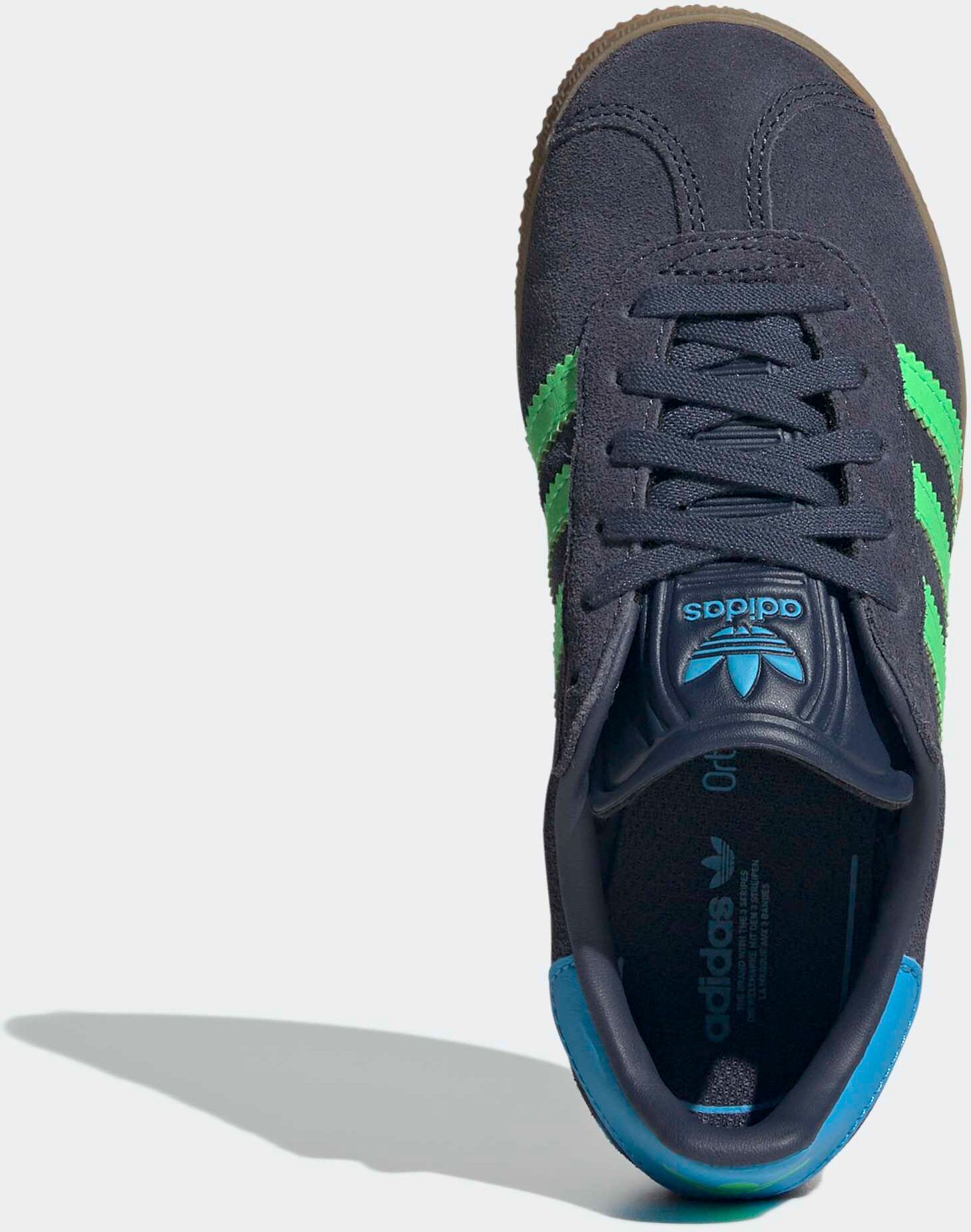 Sneaker ADIDAS ORIGINALS "GAZELLE", Kinder, Gr. 29, blau (shadow navy, screaming grün, lucid aquamarine), Leder, Synthetik, Schuhe Sneaker, pour enfants shadow navy, screaming grün, lucid aquamarine 29
