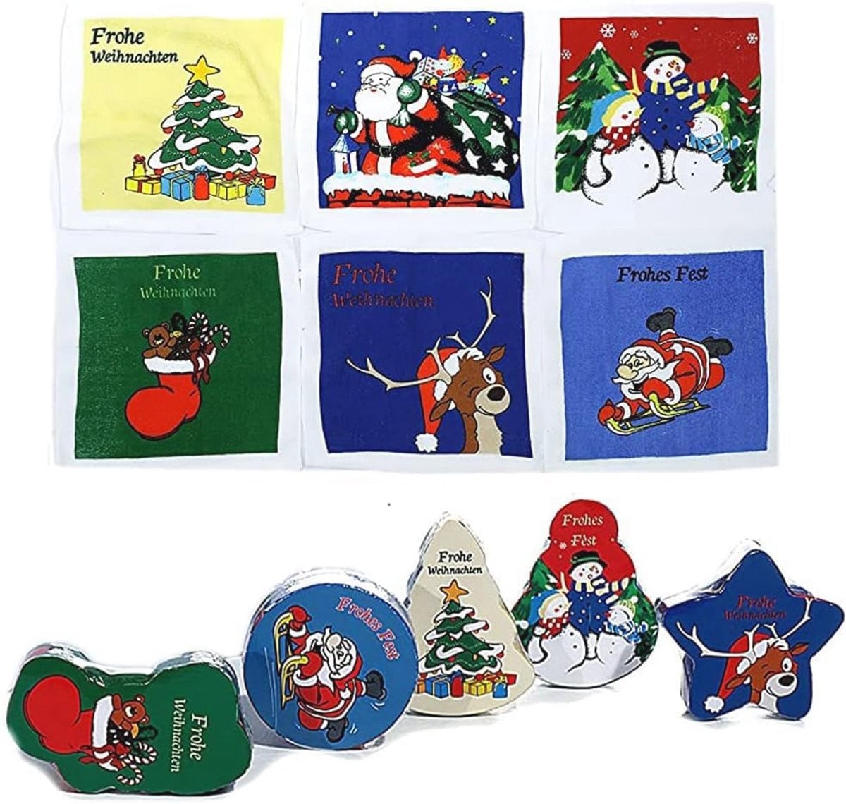 Set van 6 katoenen magische handdoeken voor kinderen met kerstthema