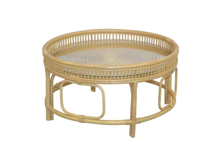 Mid.you Couchtisch, Beige, Holz, Glas, Rattan, massiv, Uni, rund, rund, 75x41x75 cm, Holzmöbel, Holztische, Couchtische Holz
