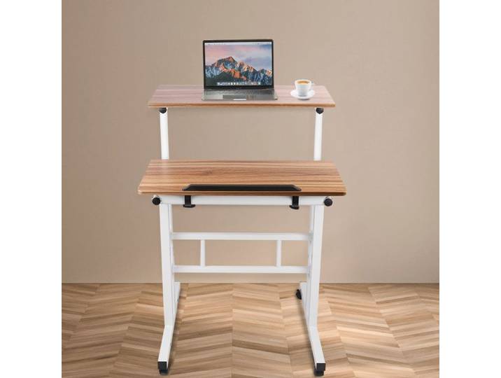 Bureau D'ordinateur Réglable-Table D'appoint Pour Ordinateur-OHMG-60*60*67-115cm-Rangement À Double Couche-Chêne Ancien