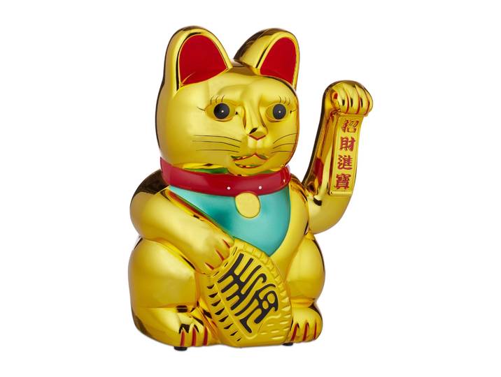 XL Winkekatze gold Gold-Grün-Rot
