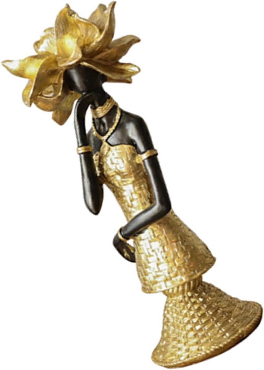 Afrikaanse Vrouwen Sculptuur - Tribal Dame Beeldje - Handgeschilderd - Multicolor