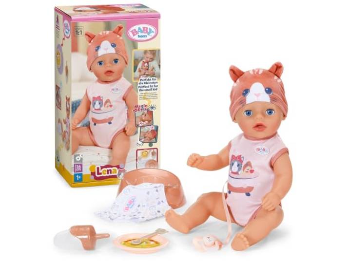 BABY Born Lena 36 cm Babypuppe im Katzen-Strampler mit 7 Funktionen