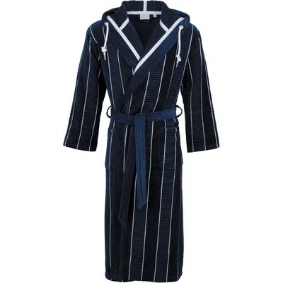 Herrenbademantel CARL ROSS "Velours" Gr. 48, blau (night blau, weiß), L:130cm, Velours, Hausmäntel, Kapuze