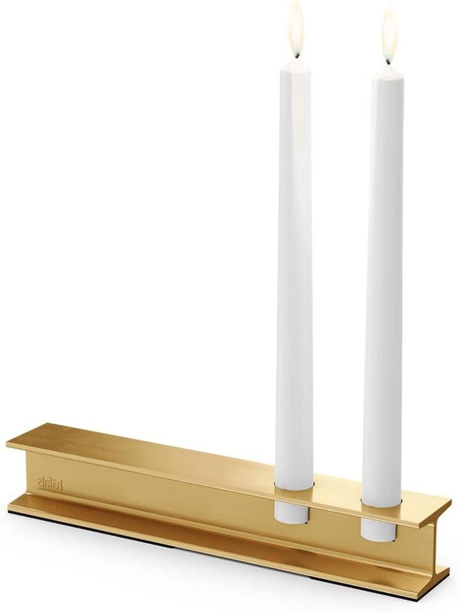 Gouden metalen kaarsenhouder voor 2 stompkaarsen met stapelbaar design
