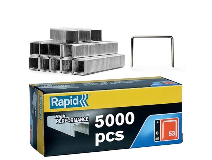 Rapid - Agrafes fil fin n°53/ 8mm - 5000pcs - Boîte PRO (11857050) Fil galvanisé\, Haute performance - Discrètes - Pointes affûtées - Pour le textile\, étiquetage et la décoration