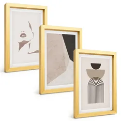 BILDER SET 3er Set - 20x30 cm Goldrahmen - Abstrakte Gesichtsformen