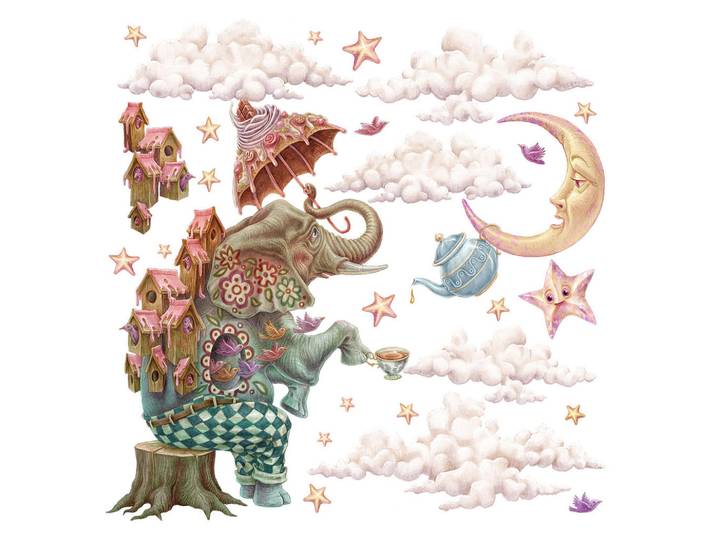 Wallfluent Wandaufkleber 100x138cm - Pastellfarbene Tiere, Mehrfarbig, Kunststoff, Rechteckig, 100x138x0.1 cm, Tapeten & Wandverkleidungen, Wandtattoos & Sticker, Wandtattoos