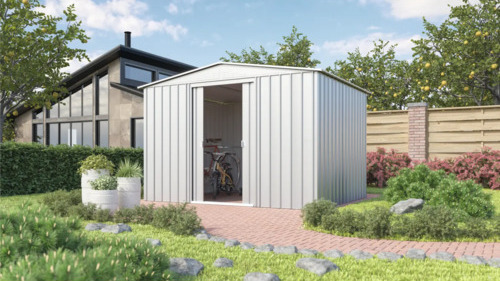 Gerätehaus GLOBEL 10x8 Satteldach 307 x 245 cm silber