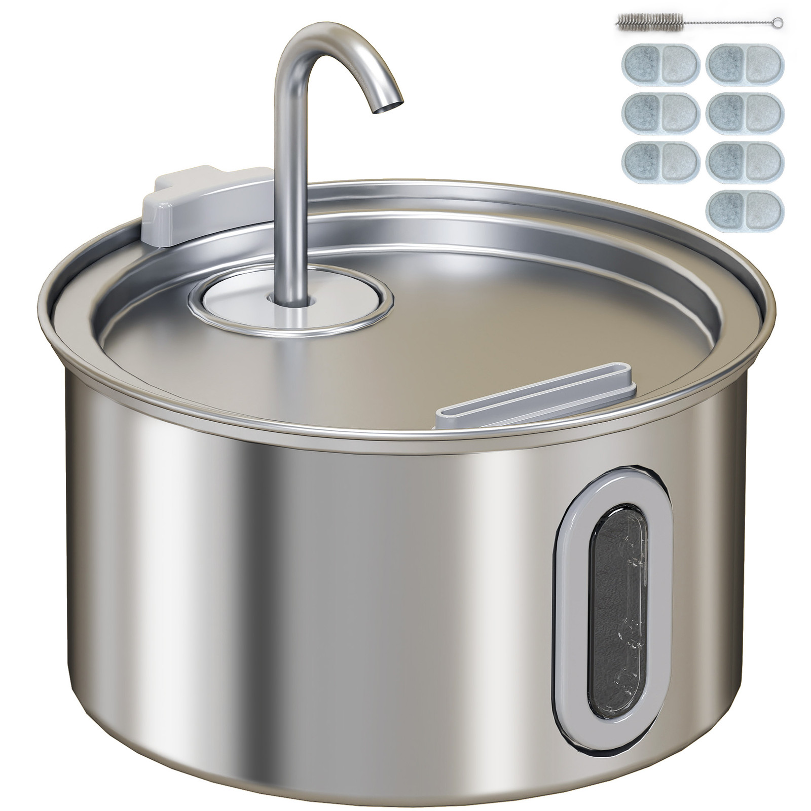 PawHut Kattenfontein met stille pomp en LED actieve koolfilter, 2,5 l, 19,4 x 19,4 x 18,7 cm