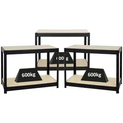 PROREGAL Mega Deal | 3x Höhenverstellbare Werkbank Dino | HxBxT 90x120x60 cm | Traglast 600 kg | Schwarz | Holzplatte