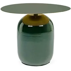 Beistelltisch Nalima aus Metall, modern und rund, dunkelgrün lackiert, Ø 50 cm