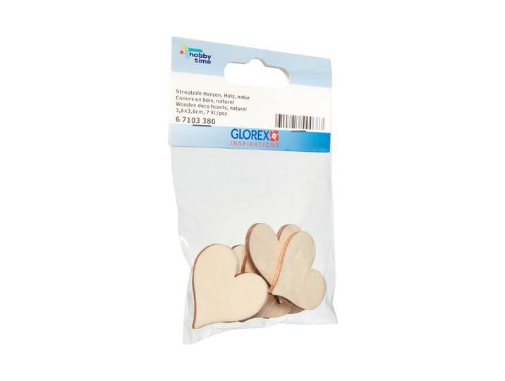 Glorex Streuteile Herzen Holz 3.6 × 3.6 × 0.3 cm 7 Stück
