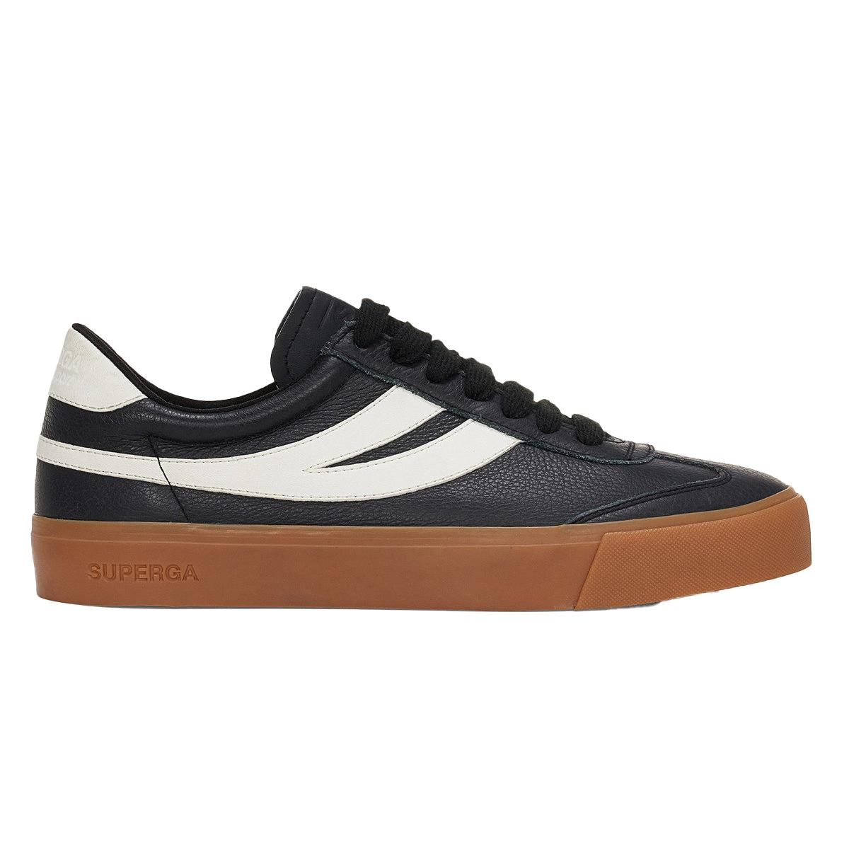 Superga Unisex 4834 Club S Swallow Contrast Detail Vegan Leather Trainers voor volwassenen (Zwart/Gum)