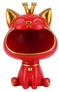 Uplifted Goods Fortune Crown Decorative Cat Entrance Key Storage Tray For Home Decor red