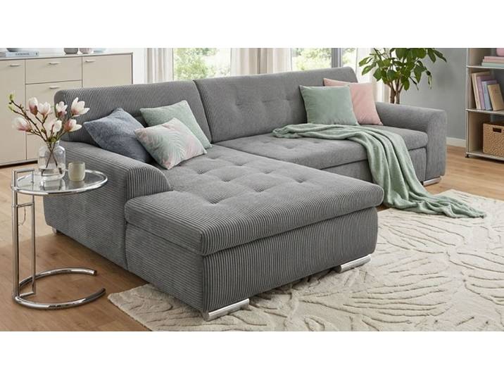 Ecksofa DOMO COLLECTION TREVISO viele Bezüge, auch in Cord, L-Form, 267x178 cm , grau, B:267cm H:83cm T:178cm, 100% Polyester, Sofas, Ecksofa, mit Bettfunktion, inkl. Zierkissen, Unser Dauertiefpreis