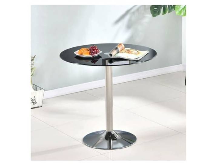 JHAISMAO Rund Glas Sockeltisch Mit Platte Glas Küche Esstisch 60/70/80cm Modern Rund 2-4 Sitzer Frühstücks-Bistrotisch Chrom Fuß(Size:70x70x73cm,Color:Schwarz)