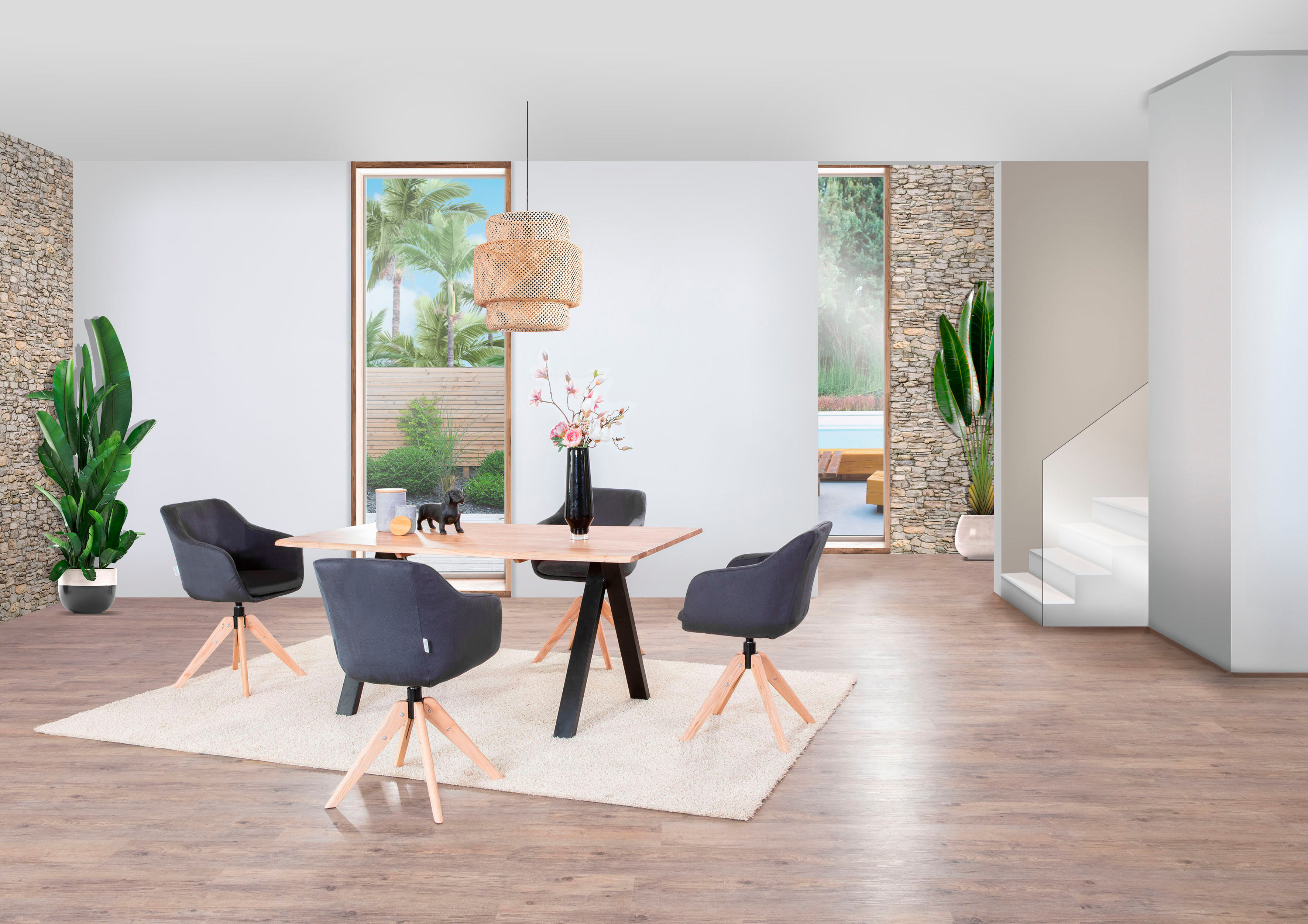 Esstisch GUTMANN FACTORY "Ted", beige (natur, schwarz, natur), B:160cm H:76cm T:90cm, Tische, Esstisch, mit massiver Akazienholzplatte