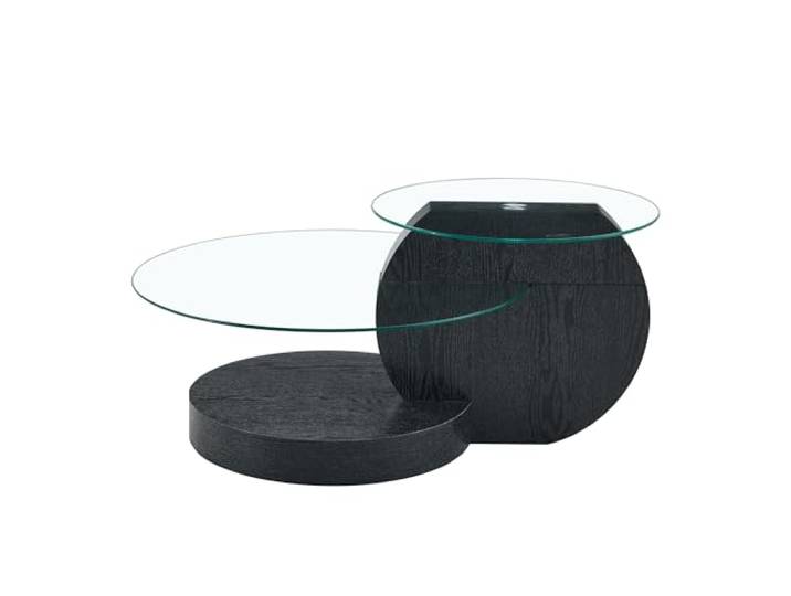FurnitureR Couchtisch 90 x 70 x 44 cm, Schwarz, asymmetrischer Design Couchtisch mit 2 Glasplatten und offenem Ablagefach, aus MDF, für Wohnzimmer, Sofa, Lounge und Apartment, Wohnzimmer Sofa Lounge
