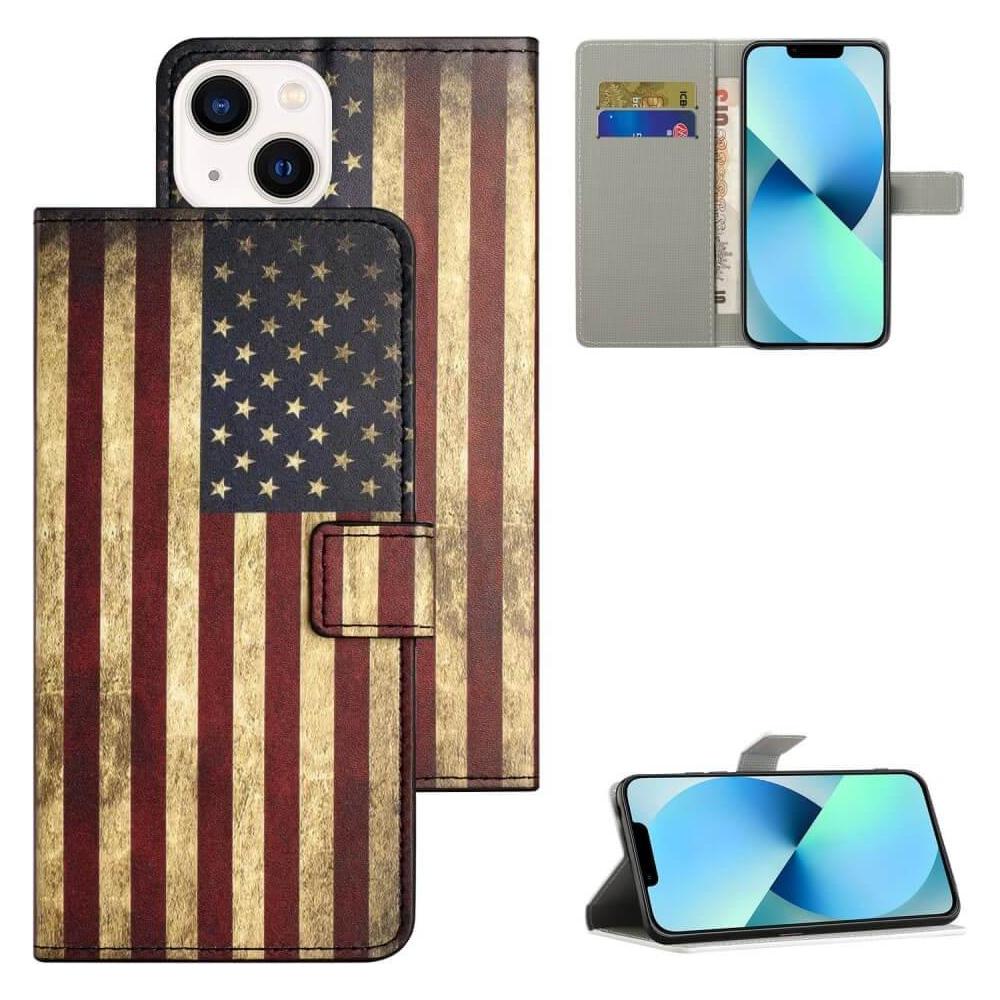 Cover-Discount iPhone 15 Plus - Leder Etui Hülle US Flagge (Apple iPhone 15 Plus) (660147437K)