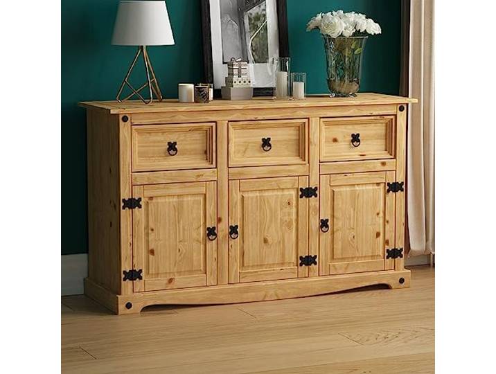 Vida Designs Corona Sideboard mit 3 Türen und 3 Schubladen, massives Kiefernholz, für Wohnzimmer, Esszimmer, Schlafzimmer