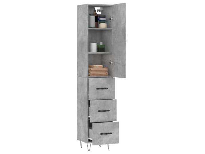KTHLBRH Anrichte grau Beton 34,5 x 34 x 180 cm Holz mehrschichtig Metallfüße, großer Stauraum, Staubschutztür, inklusive Wandbefestigung