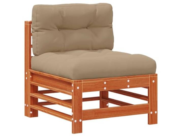 RJPLMFV Ecksofa für den Außenbereich, Kiefernholz, massiv, Braun Rahmen aus massivem Kiefernholz, modulares Design, bequeme Schaumstoffkissen, einfache Pflege