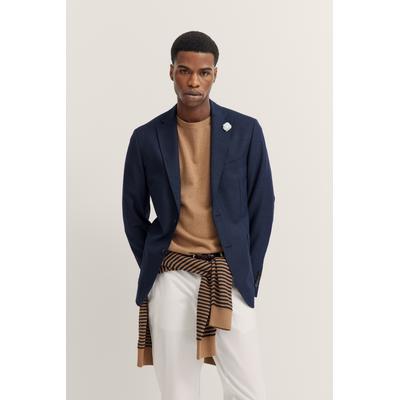 Sakko BUGATTI, Herren, Gr. 50, blau (390, marine), 100% Wolle, unifarben, normal, Manschette, Sakkos Sakko, aus Wolle
