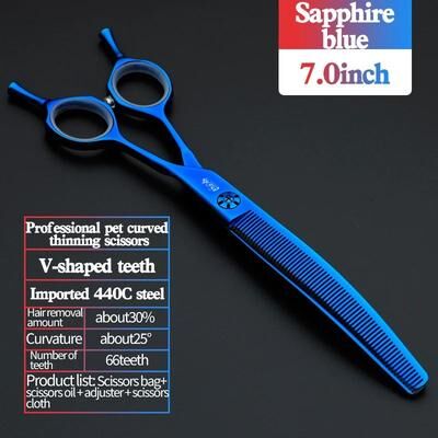 Inspire Select Professional 7 Inch JP440C Pet Grooming Scissors Curved Fishbone Thinning Shears For Dogs & Cats blue Teeth