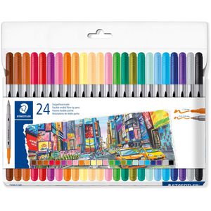 Staedtler Filzstifte 3200 C24P, Design Journey, Doppelfasermaler 0,5 - 0,8 & 3 mm, auswaschbar, 24 Stück