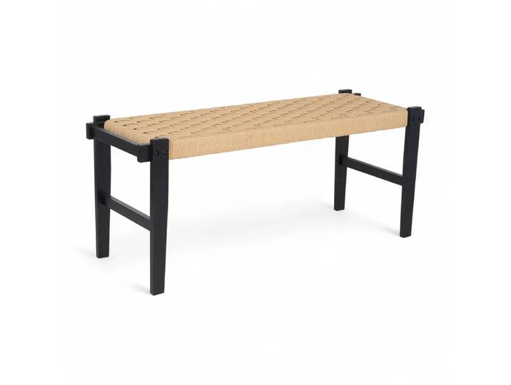 Sitzbank Nobel 110 cm - Geflechtsitz, Schwarz/Beige