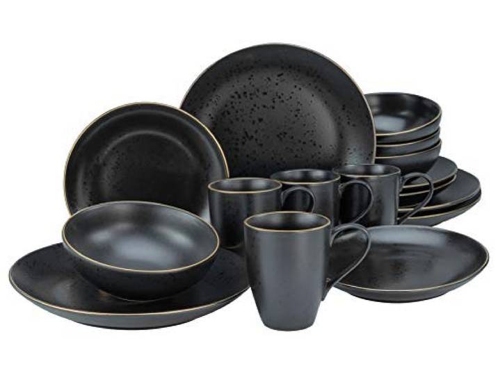 CreaTable\, 22699 Série Industrial Gold Black Service de table 16 pièces en grès Passe au lave-vaisselle Production de qualité