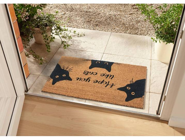 Paillasson en fibre de coco Cat Fan 75 x 45cm Beige