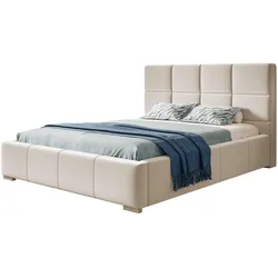 POLSTERBETT Rom, 140x200 cm, mit Bettkasten und Lattenrost aus Holz, Velourstoff, Farbe: Sand
