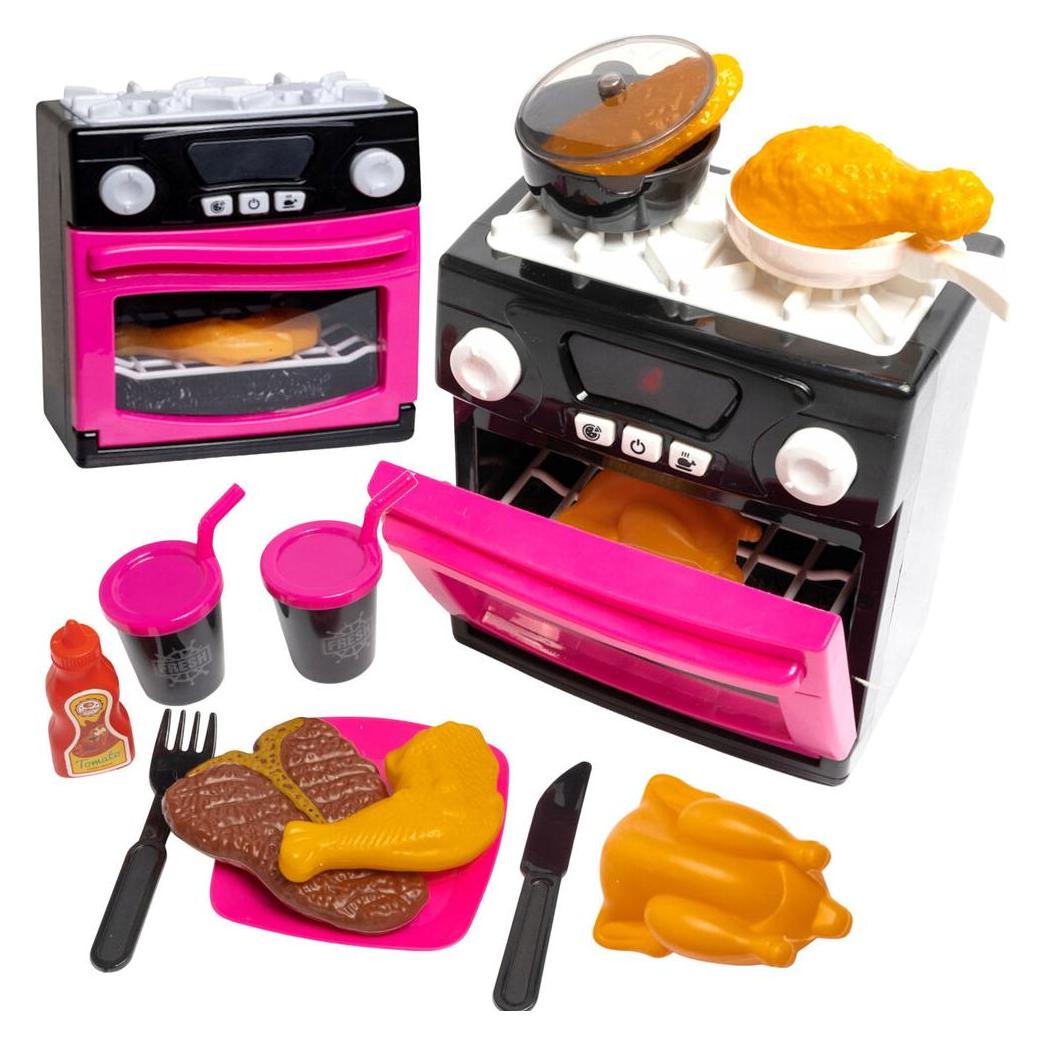 Lean Toys Spielküche mit Backofen, Lebensmitteln, Lichtern, Geräuschen, Rosa (65704032)