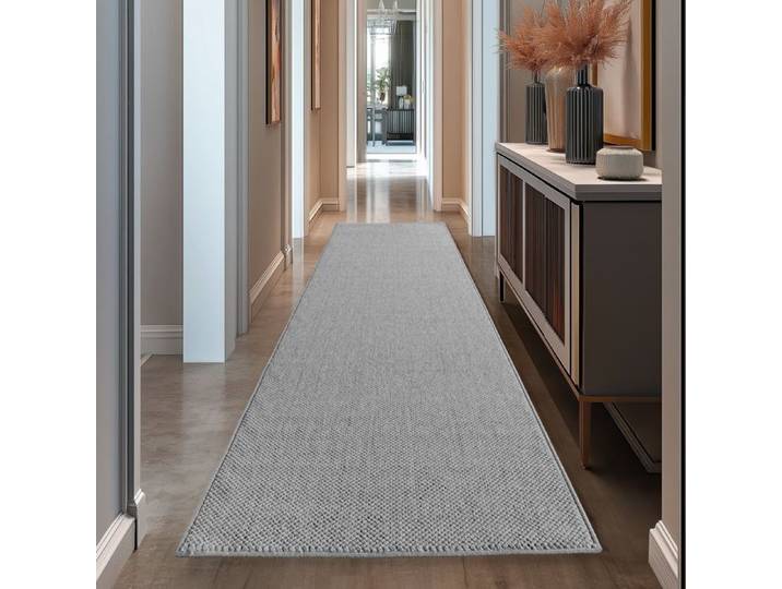 Teppium Tapis chambre salon bouclé uni style scandinave argent 80 x 250 cm doux solide entretien facile chambre déco tendance