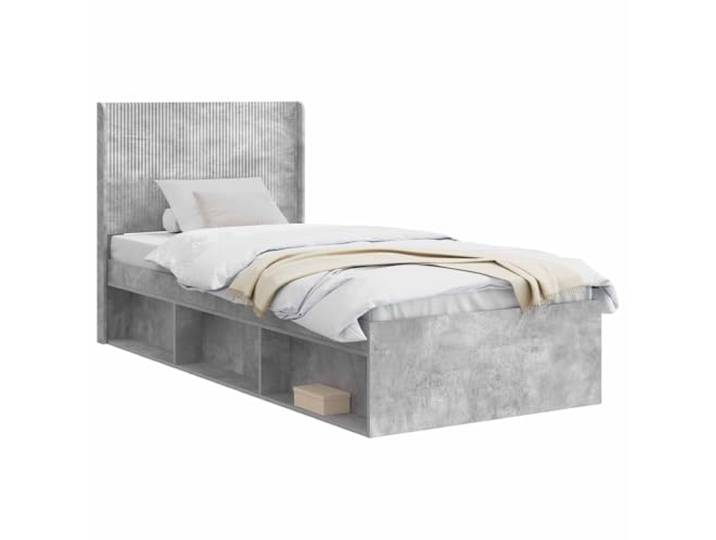 PUGYNBK Bettgestell mit Aufbewahrung, Betongrau Lattenrost für Matratzen, Seitenteile, robustes Holz, modernes Design