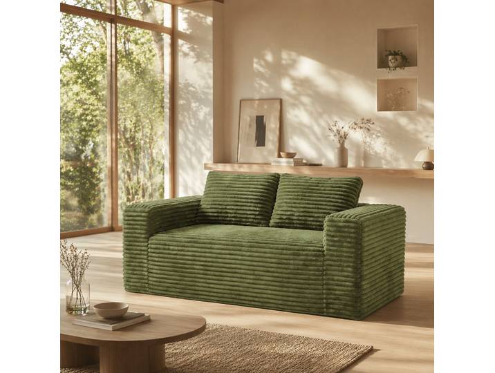 Canapé De Sol 2 Places En Mousse Haute Densité En Velours Côtelé Vert