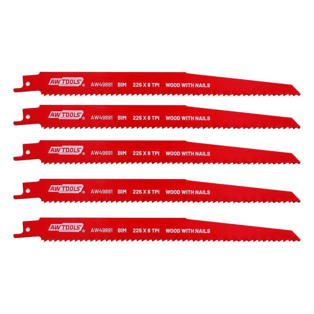 Awtools BiM-Sägeblatt für die Säbelsäge, 225 mm, 6 Zähne pro Zoll, 5 Stück, für Holz + Nägel (72783929)