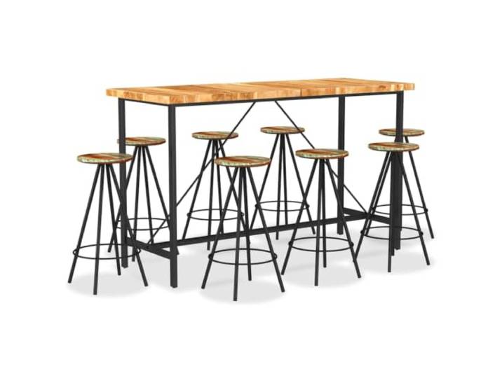 WXGTBKPR 9-TLG. Bar-Set, Bartisch Akazienholz & 8 Barhocker Altholz Industrie-Design, Handgefertigt, Robustes Stahlgestell