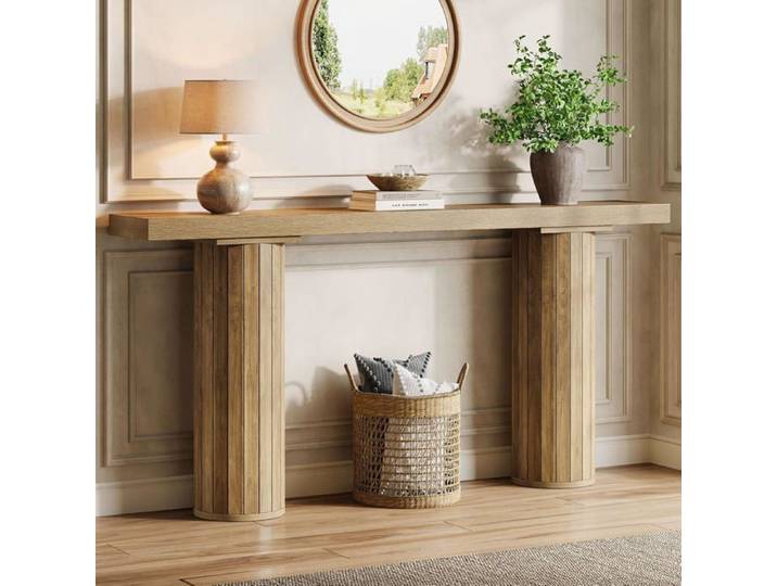 Finmind Table Console - 160 x 30 x 85 cm - Table d'entrée Rectangulaire en Bois - Industriel Style - Marron