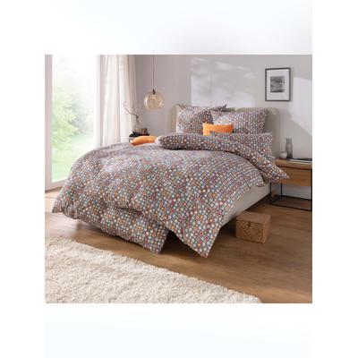 Bettwäsche WÄSCHEPUR Gr. 3, bunt (grau, erdbeere, bedruckt), B/L: 155cm x 220cm, Feinbiber, B/L: 80cm x 80cm, 2 Stk., Feinbiber, 100% Baumwolle, Bettwäsche, Bettwäsche