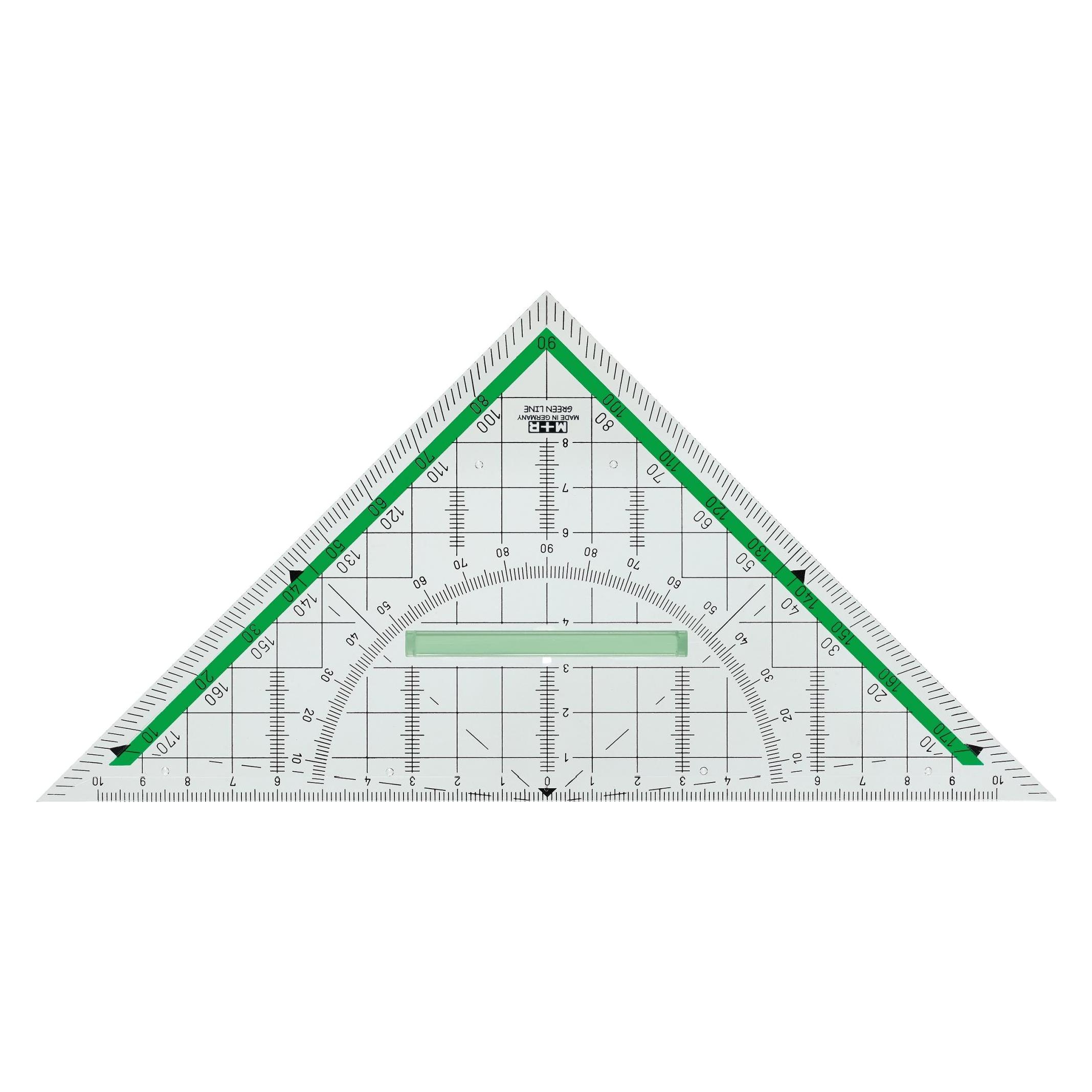 M+r Geodreieck "Green Line", Hypotenuse: 230 mm, glasklar (23 cm, Kunststoff) (2323 0810)