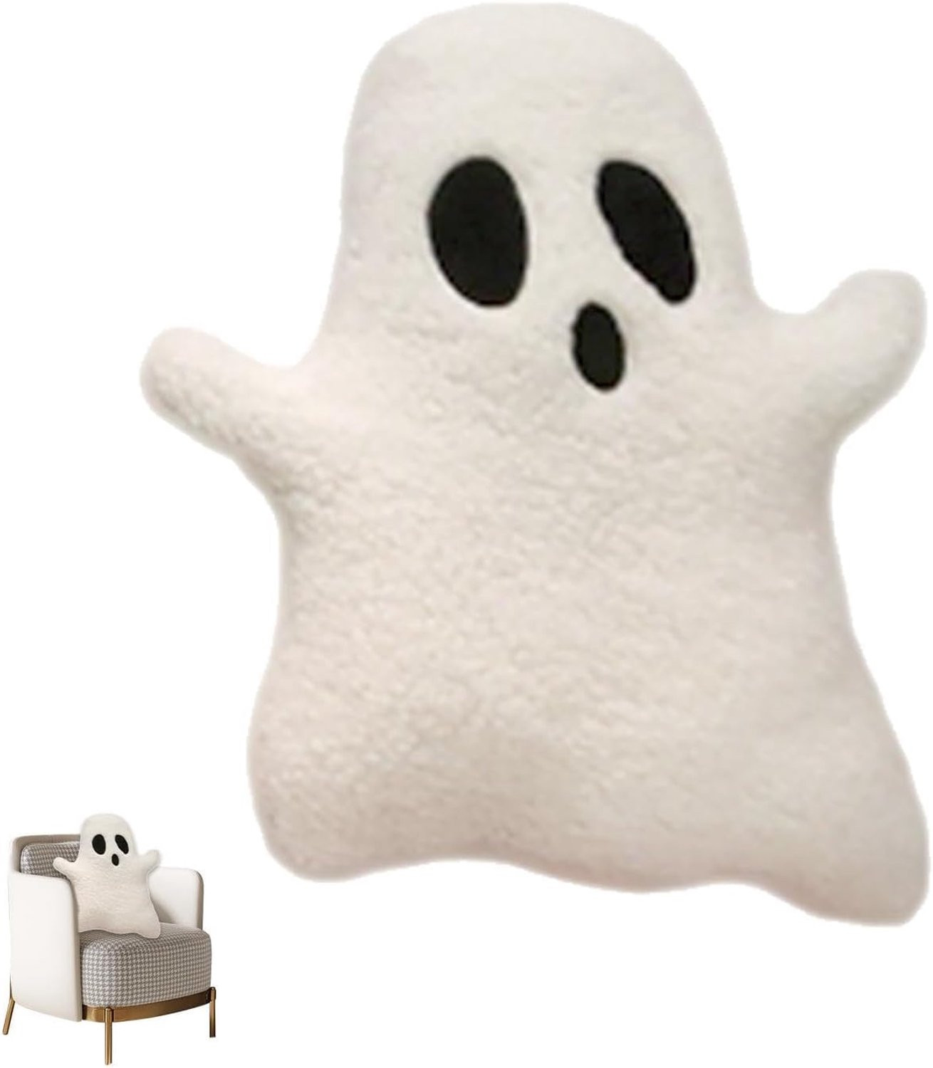 Schattig spook pluche sierkussen voor volwassenen, wit, polyester