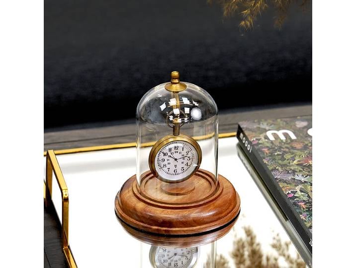 Horloge de bureau en laiton Steampunk, Base Vintage en bois massif avec couvercle en dôme en verre, horloge de Table industrielle rétro pour décoration d'étude