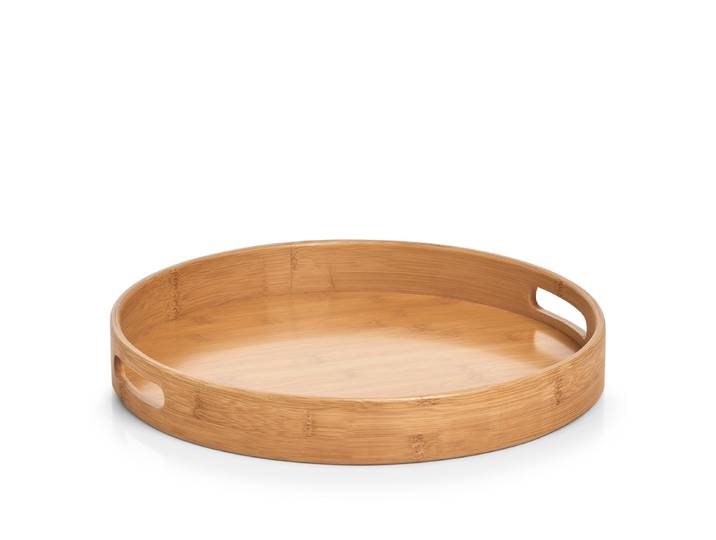 Tablett ZELLER PRESENT, braun (holzfarben), H:5cm Ø:38cm, Bambus, Tabletts, Tablett, Ø 38 cm