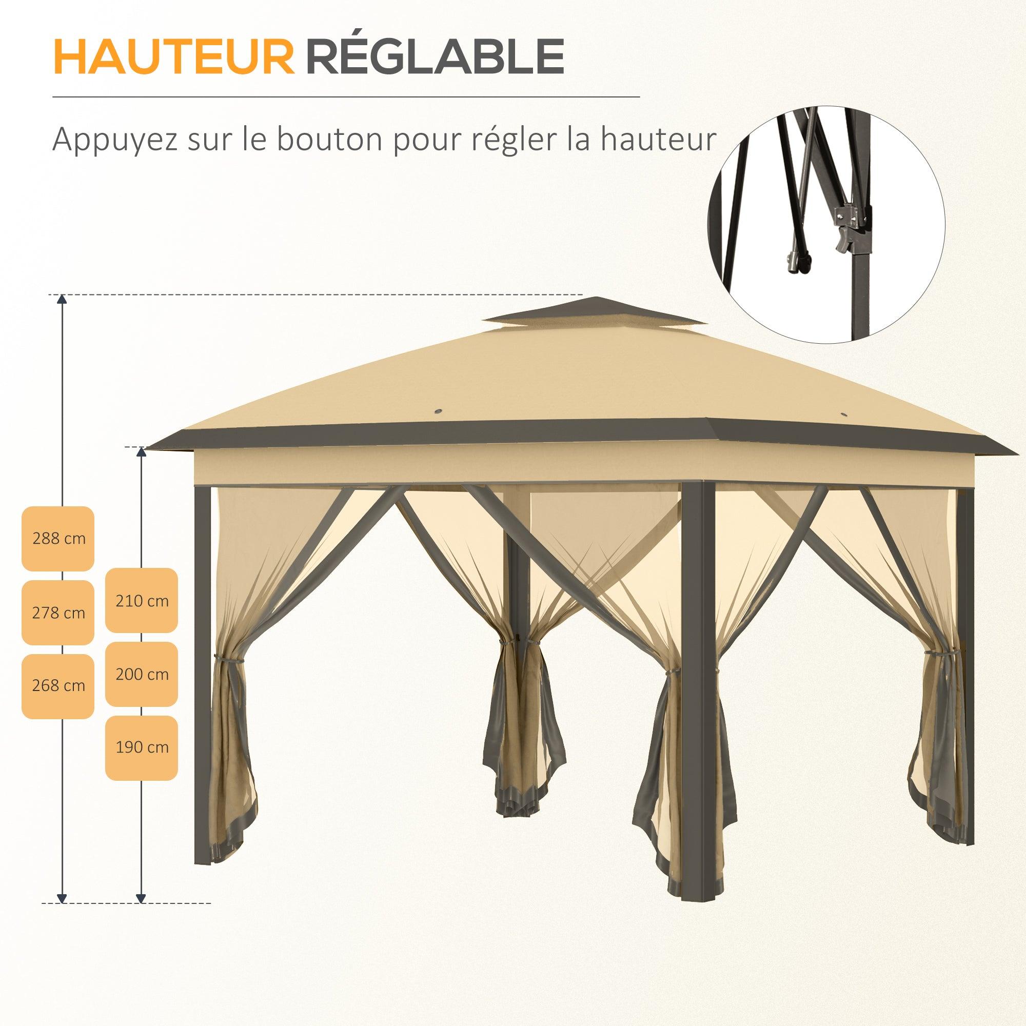 Gartenraum - Gartenpavillon - Partyzelt - Pergola - Überdachung - Doppeldach - 4 abnehmbare Moskitonetze