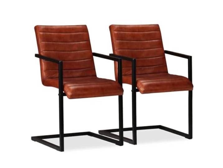 KGHFDVB Esszimmerstühle 2 STK. Braun Echtleder mit Stahlgestell Retro-Design, dicke Polsterung, pflegeleichtes Echtleder, stabiles Stahlgestell, einfacher Aufbau