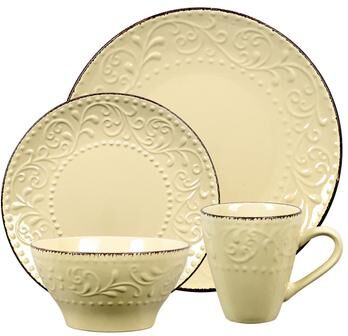 Lorren Home Trends Yellow Scroll Stoneware 16-piece Dinnerware Set