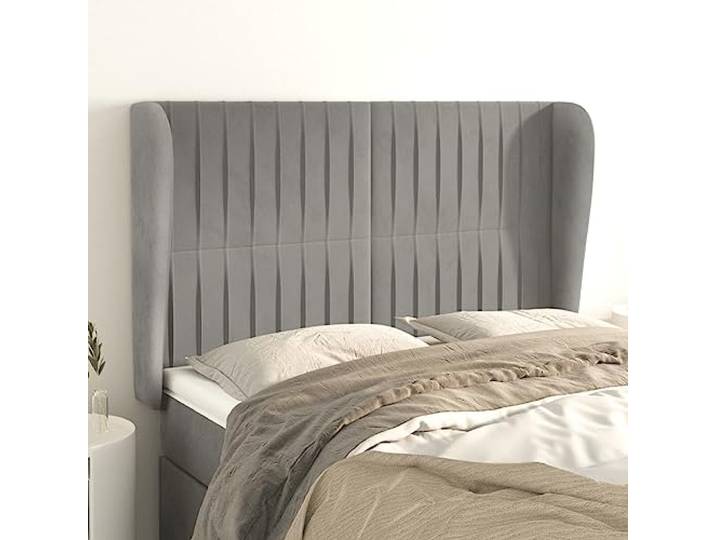 KTHLBRH Kopfteil, hellgrau, aus weichem Samt, klassisch, elegantes Design, volle Höhe, verstellbare Beine, stabile Holzbeine, Rückenunterstützung